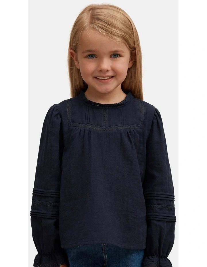 Eloisa Lace Trim Blouse in Navy image 4