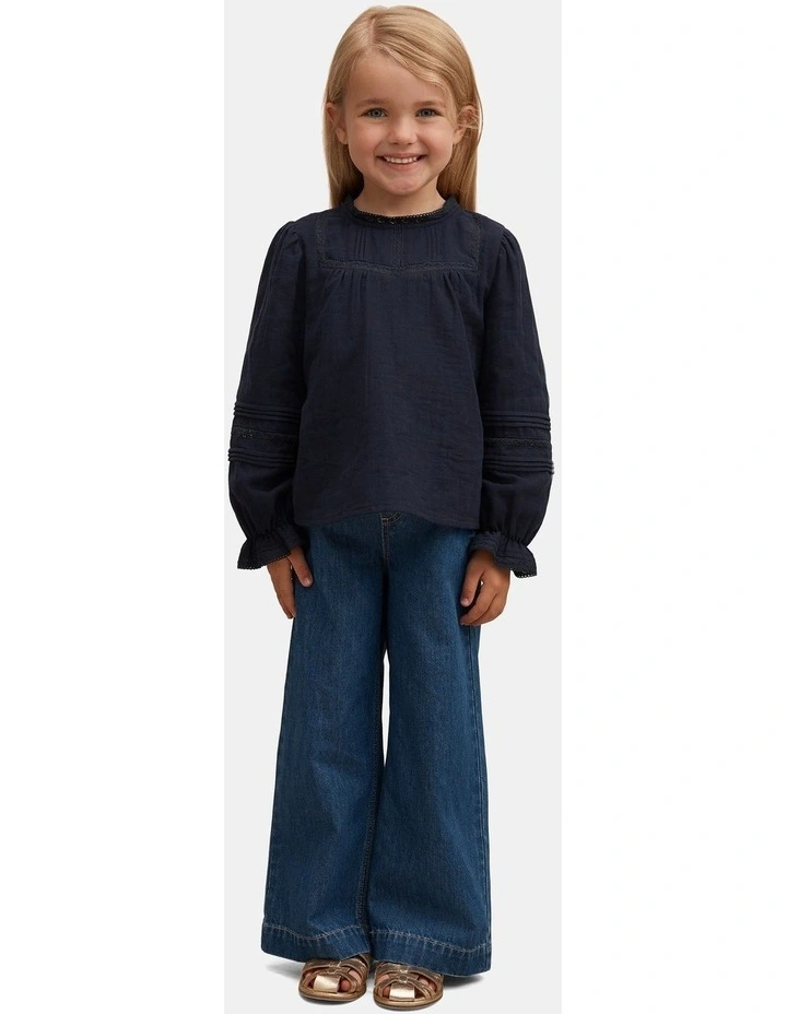 Eloisa Lace Trim Blouse in Navy image 5