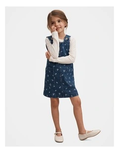 Adeline Girls Denim Pinafore Dress in Multi