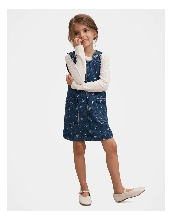 Adeline Girls Denim Pinafore Dress in Multi image 1