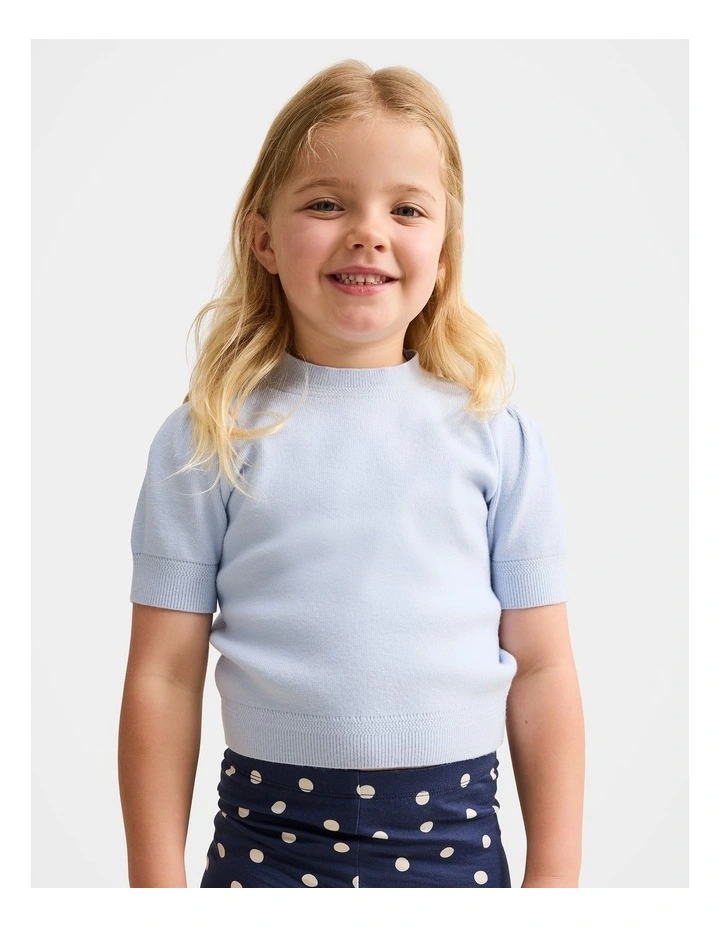 Ella Puff Sleeves Knitted T-shirt in Blue image 1