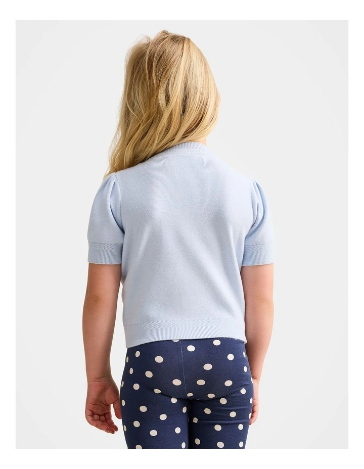 Ella Puff Sleeves Knitted T-shirt in Blue image 2