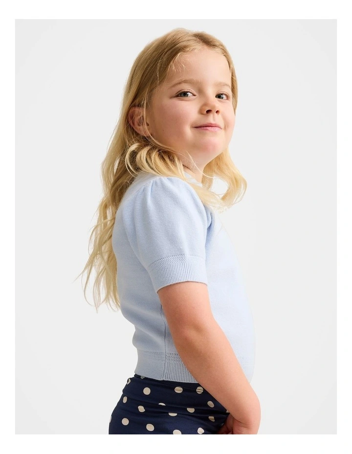 Ella Puff Sleeves Knitted T-shirt in Blue image 3