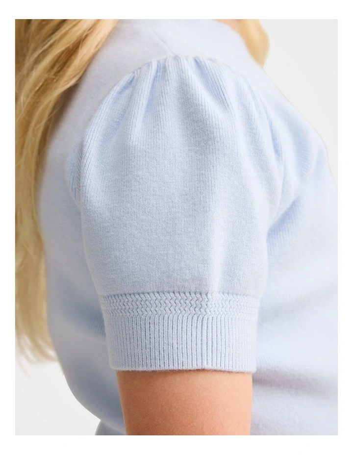 Ella Puff Sleeves Knitted T-shirt in Blue image 4