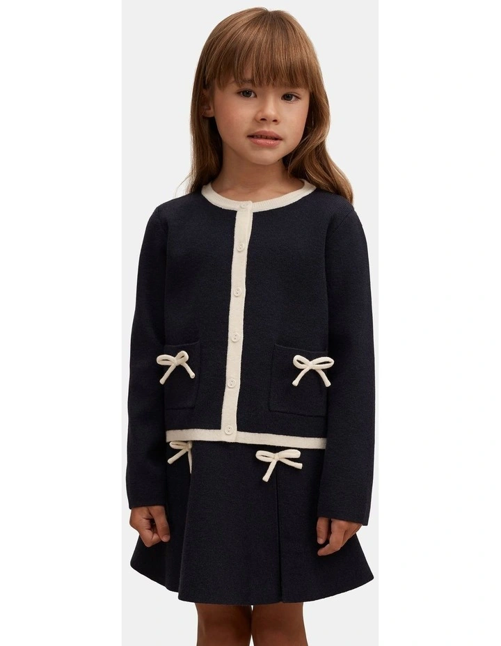 Coco Bow Knitted Cardigan in Navy image 1