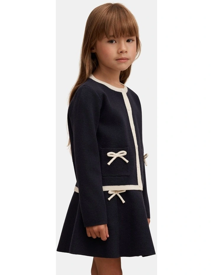 Coco Bow Knitted Cardigan in Navy image 3