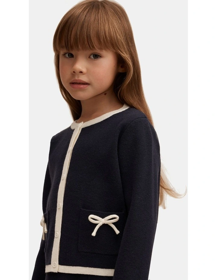 Coco Bow Knitted Cardigan in Navy image 4
