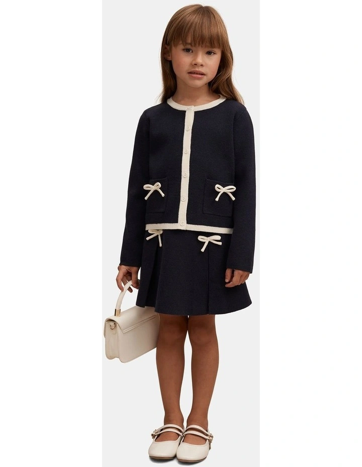Coco Bow Knitted Cardigan in Navy image 5