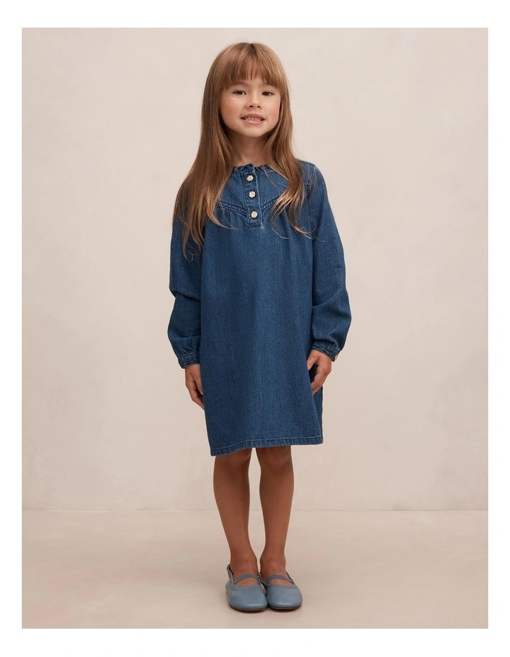 Hannah Girls Denim Long Sleeves Dress in Blue image 1
