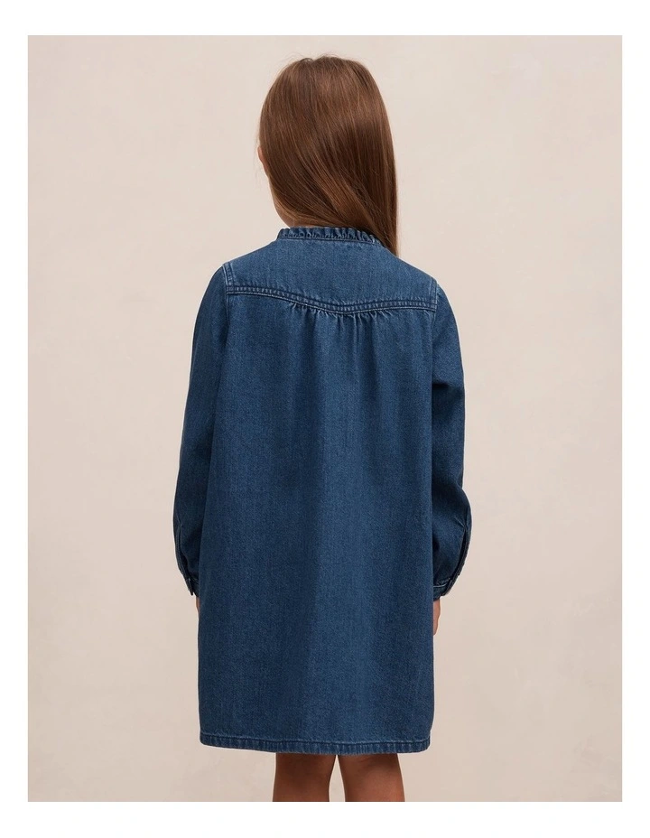 Hannah Girls Denim Long Sleeves Dress in Blue image 2