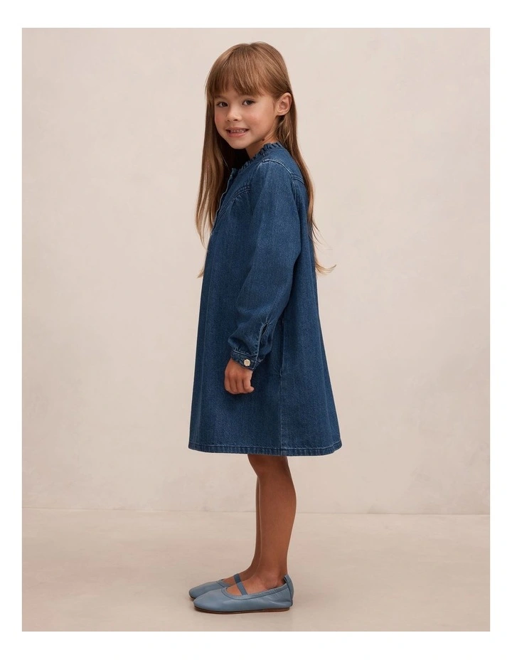 Hannah Girls Denim Long Sleeves Dress in Blue image 3