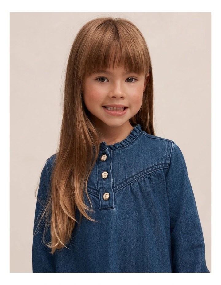 Hannah Girls Denim Long Sleeves Dress in Blue image 4