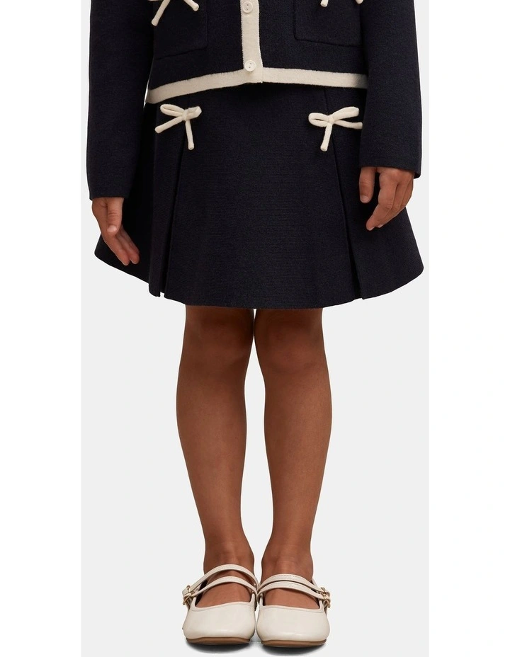 Coco Bow Girls Knitted Skirt in Navy image 1