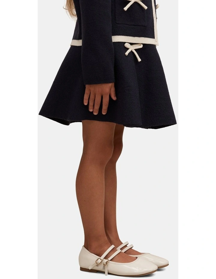 Coco Bow Girls Knitted Skirt in Navy image 3