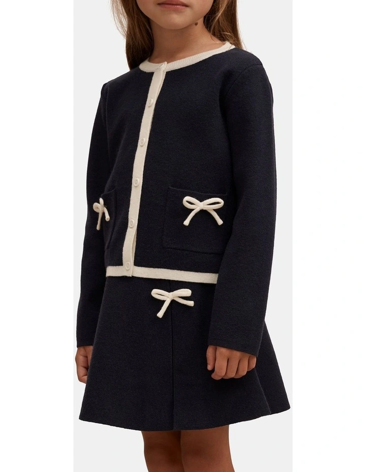 Coco Bow Girls Knitted Skirt in Navy image 4