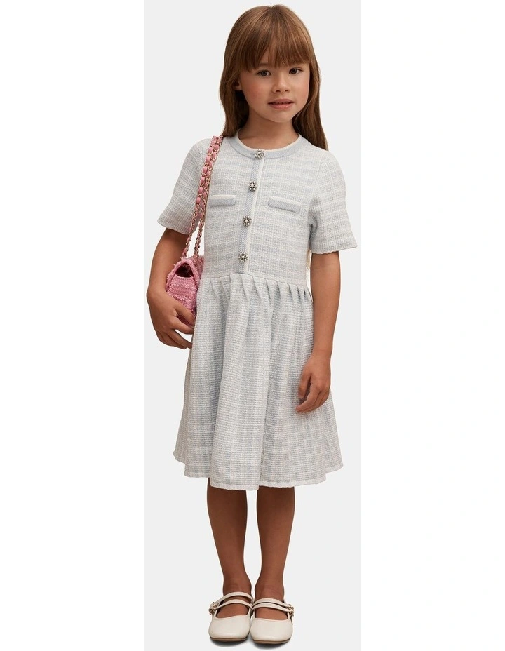 Elsa Pleated Knitted Boucle Dress in Blue image 1