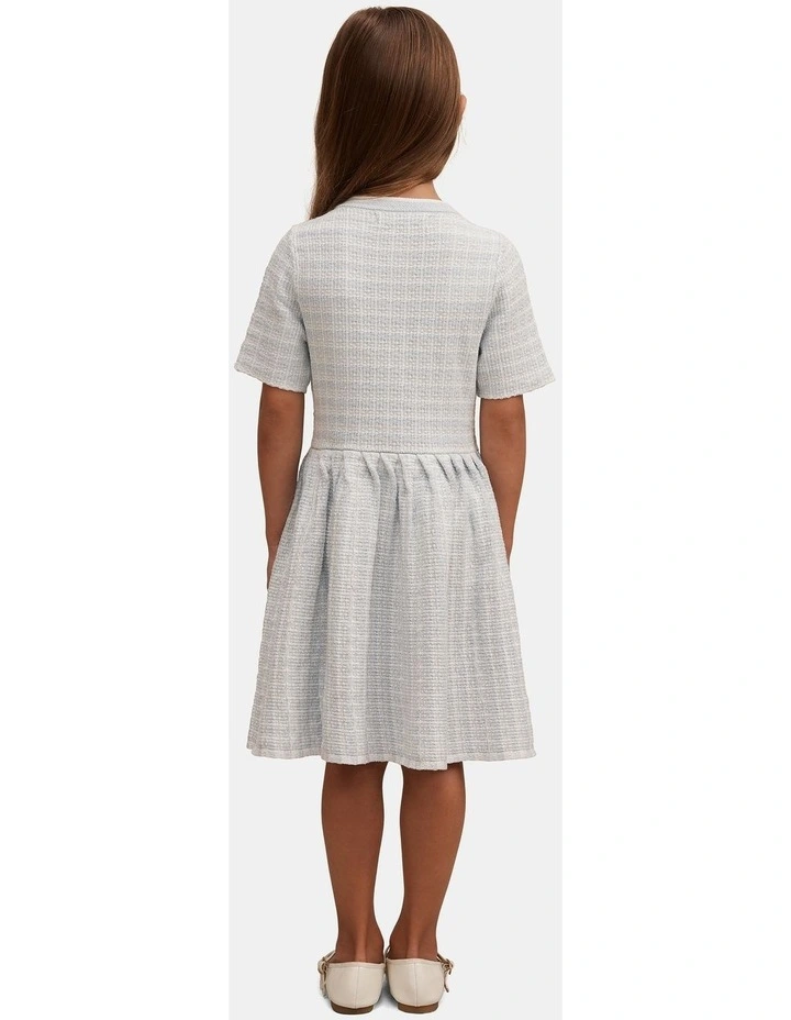 Elsa Pleated Knitted Boucle Dress in Blue image 2