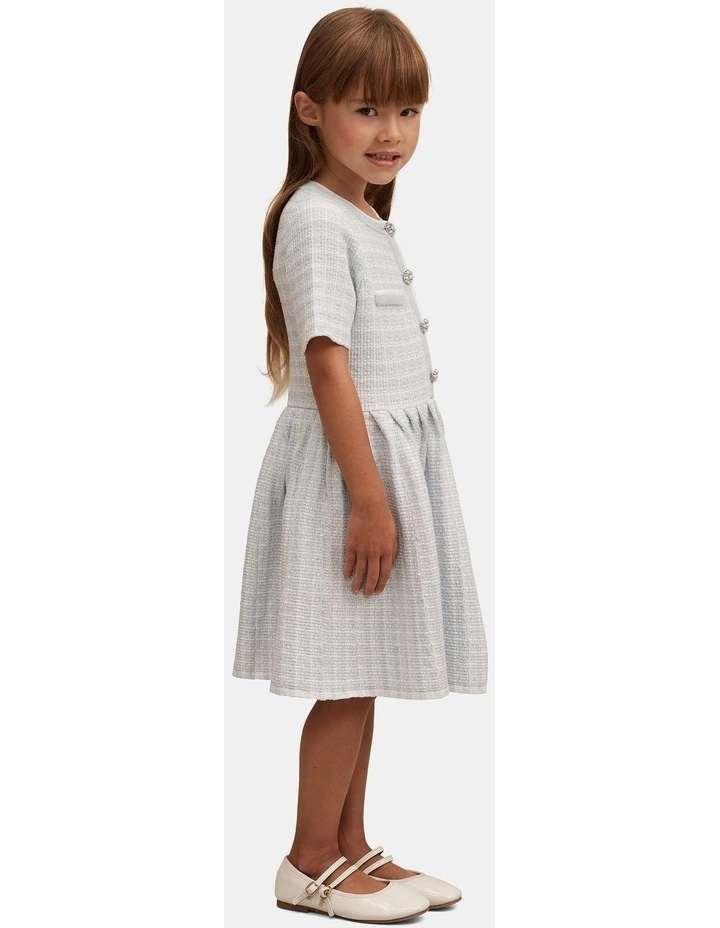 Elsa Pleated Knitted Boucle Dress in Blue image 3