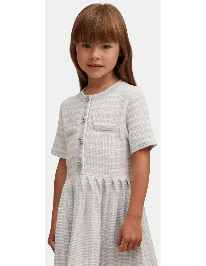 Elsa Pleated Knitted Boucle Dress in Blue image 4