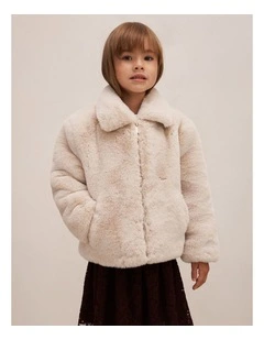 Lola Girls Faux Fur Jacket in Cream