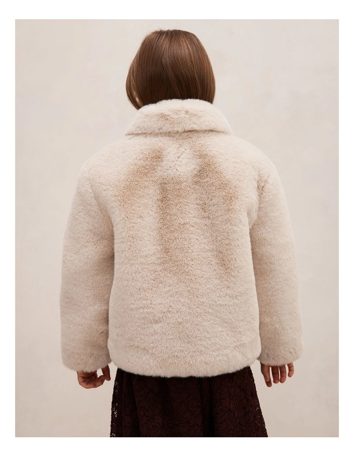 Lola Girls Faux Fur Jacket in Cream image 2