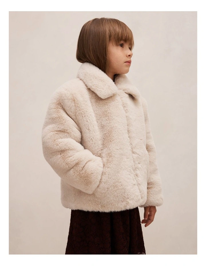Lola Girls Faux Fur Jacket in Cream image 3