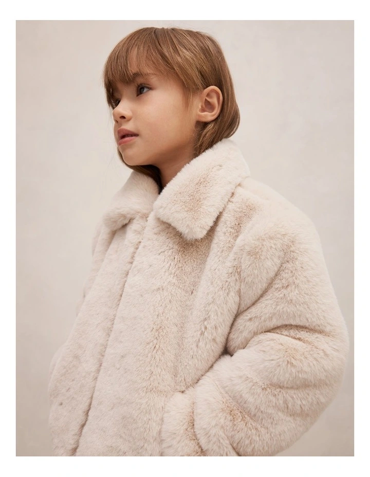 Lola Girls Faux Fur Jacket in Cream image 4