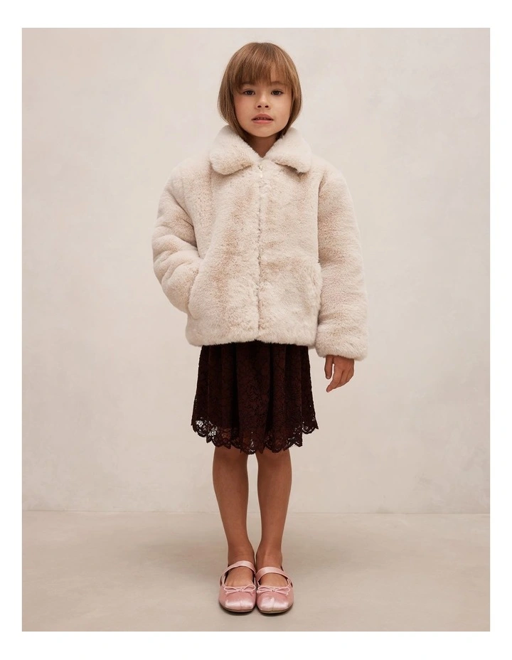 Lola Girls Faux Fur Jacket in Cream image 5