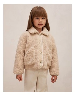 Evie Girls Borg Jacket in Beige