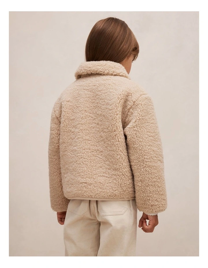 Evie Girls Borg Jacket in Beige image 2