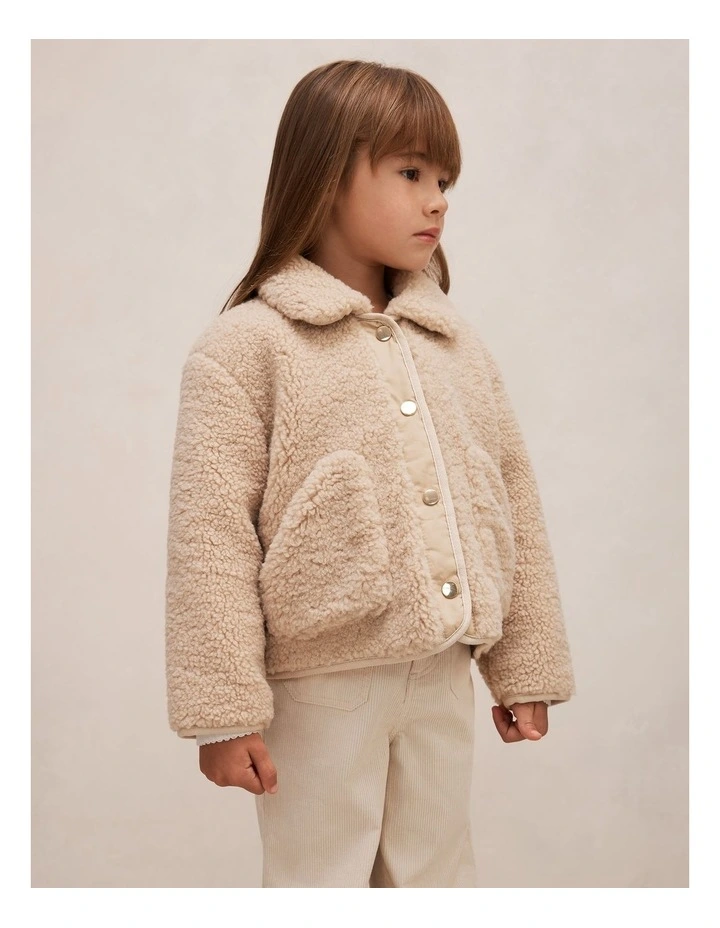 Evie Girls Borg Jacket in Beige image 3