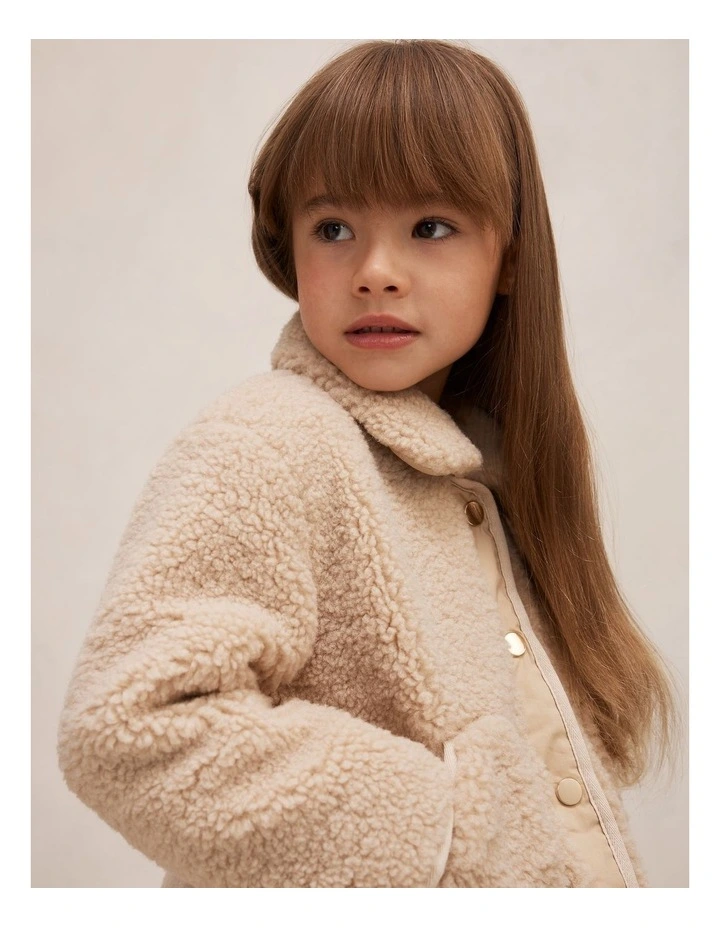 Evie Girls Borg Jacket in Beige image 4