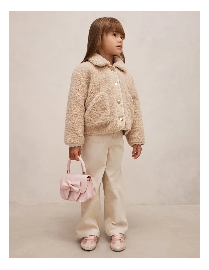 Evie Girls Borg Jacket in Beige image 5