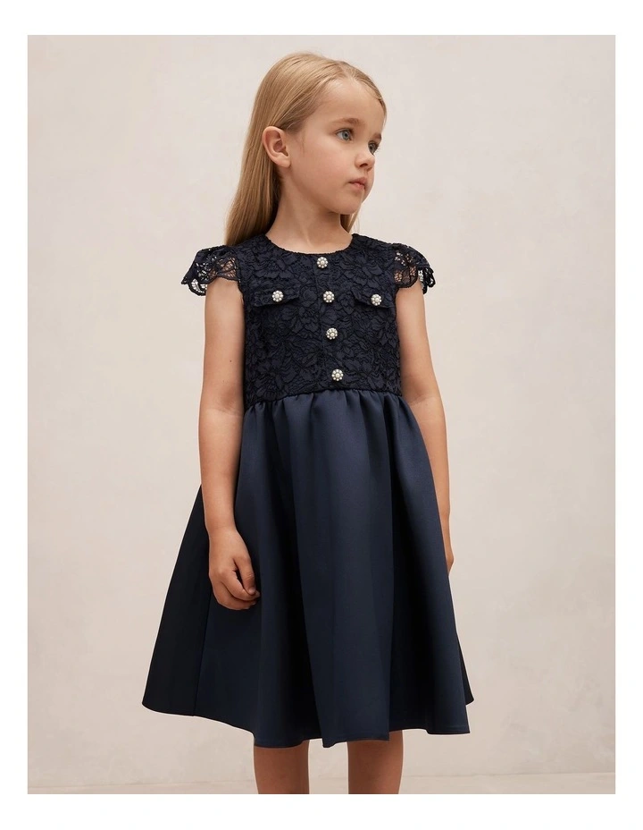 Francesca Girls Lace Taffeta Dress in Navy image 1