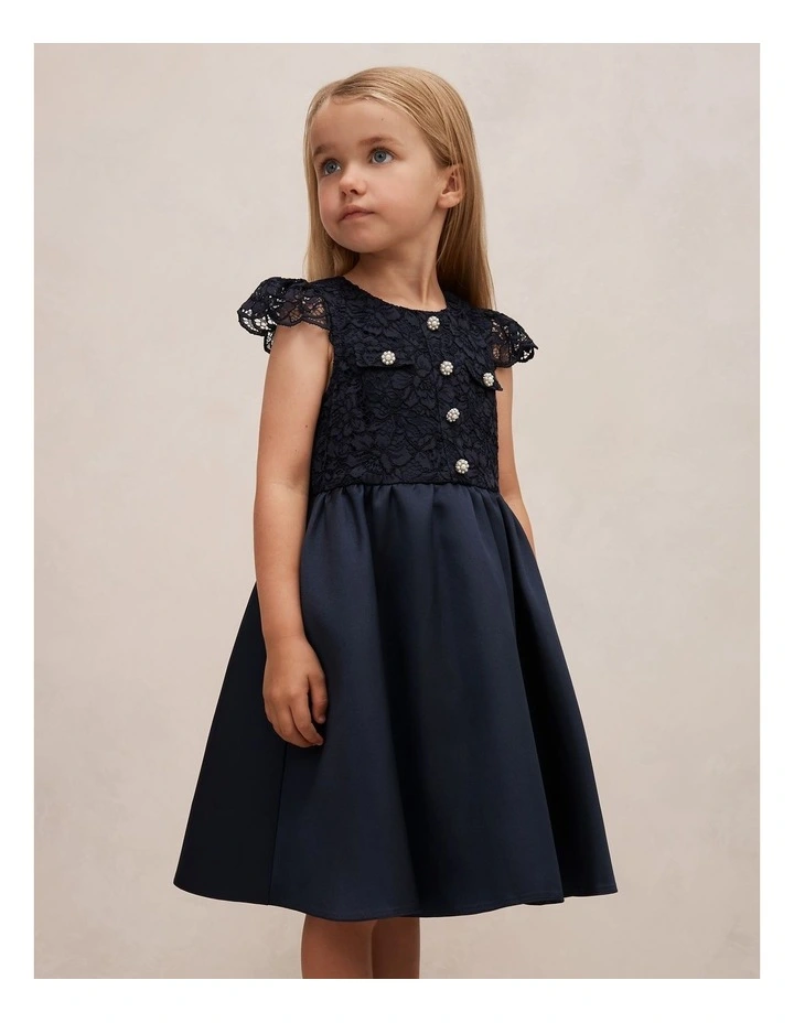 Francesca Girls Lace Taffeta Dress in Navy image 3