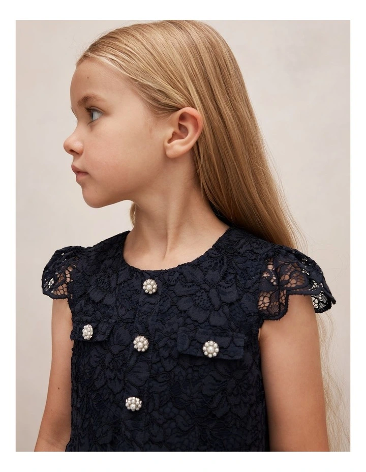 Francesca Girls Lace Taffeta Dress in Navy image 4