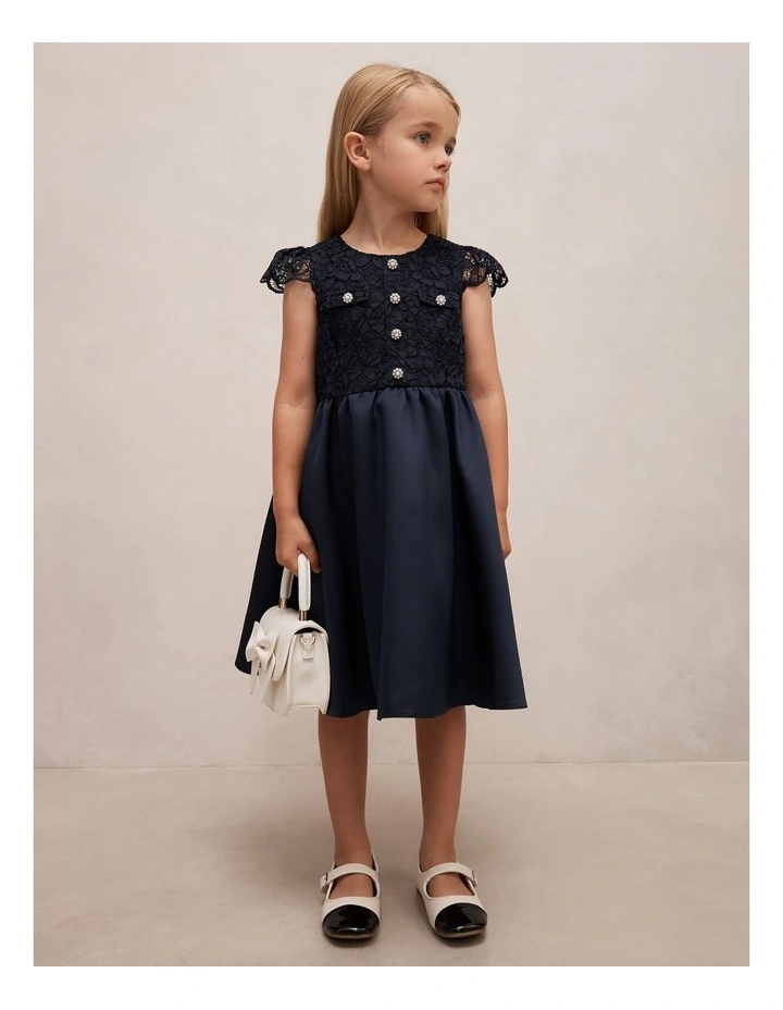 Francesca Girls Lace Taffeta Dress in Navy image 5