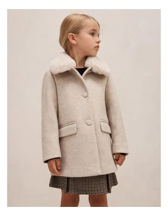 Isabella Girls Faux-Fur Collared Coat in Brown