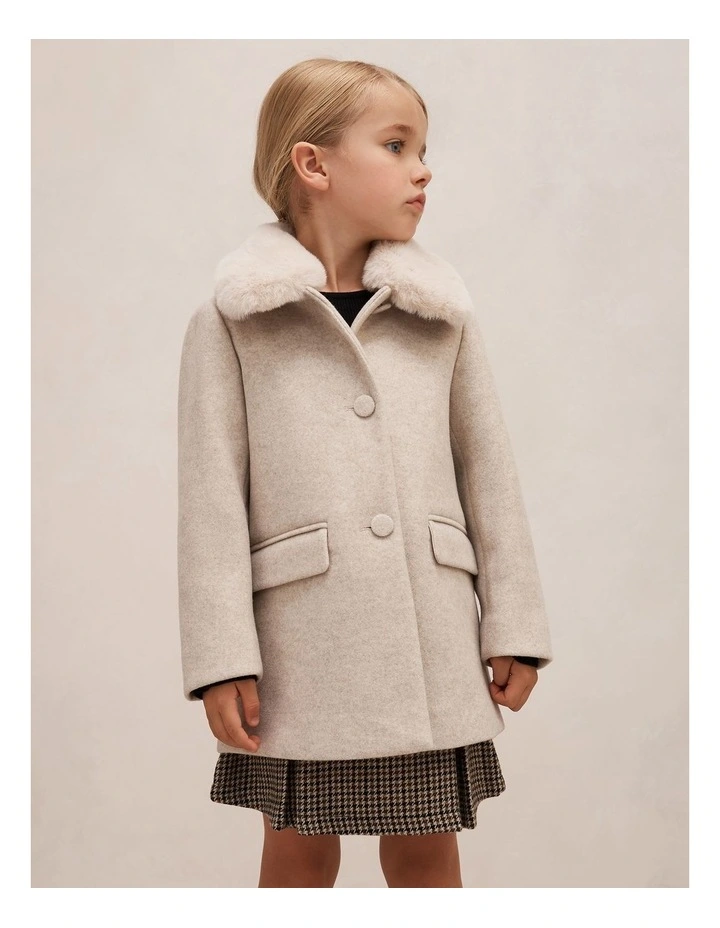 Isabella Girls Faux-Fur Collared Coat in Brown image 1