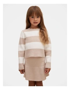 Charlie Girls Striped Knitted Jumper in Beige