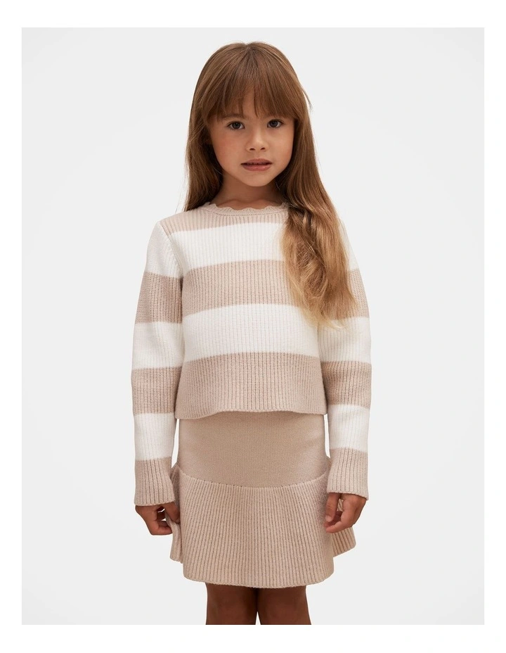 Charlie Girls Striped Knitted Jumper in Beige image 1