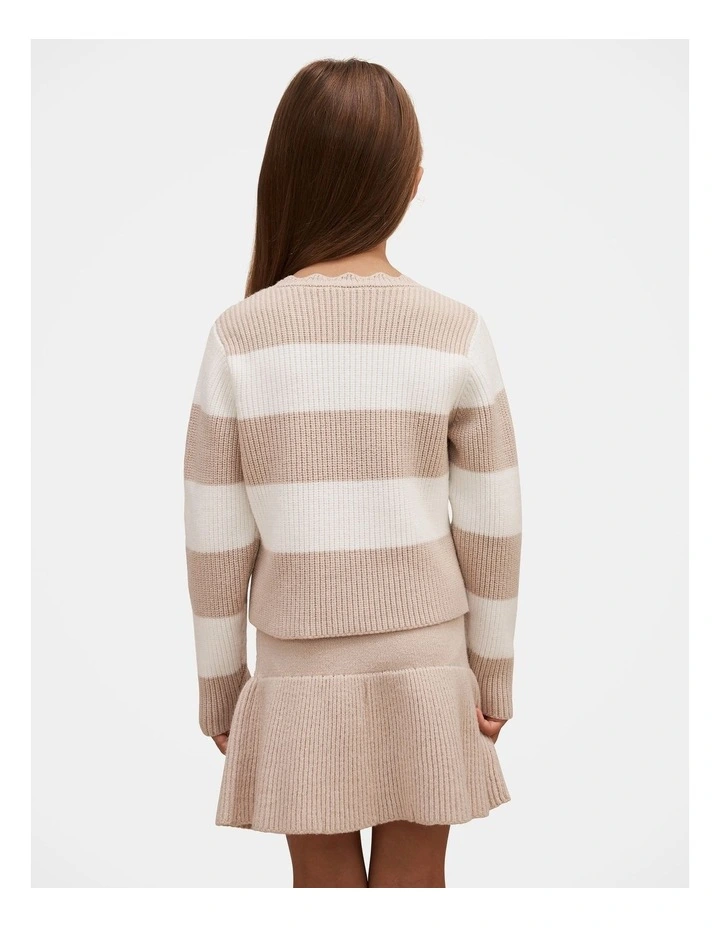 Charlie Girls Striped Knitted Jumper in Beige image 2