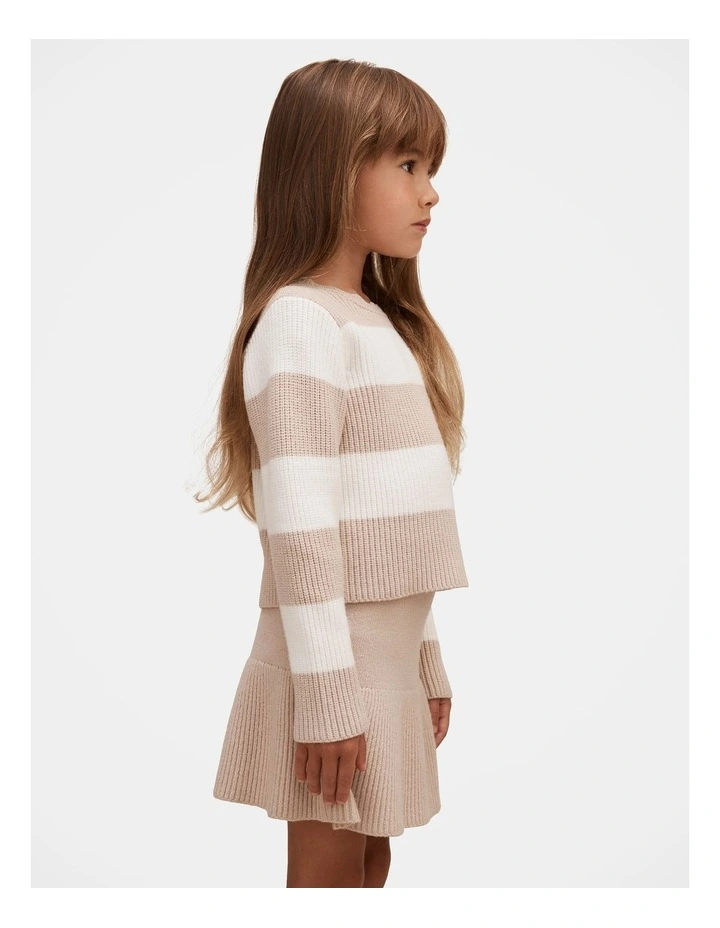 Charlie Girls Striped Knitted Jumper in Beige image 3