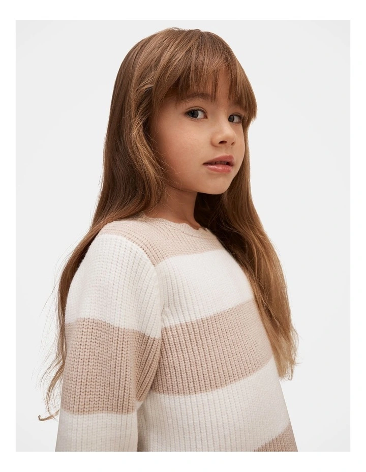 Charlie Girls Striped Knitted Jumper in Beige image 4