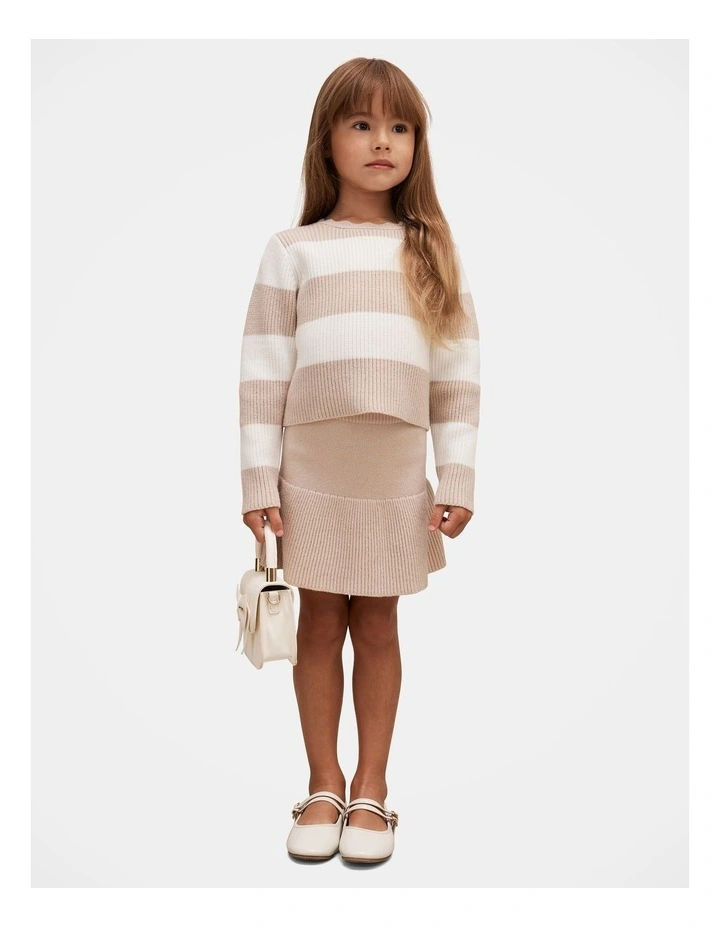 Charlie Girls Striped Knitted Jumper in Beige image 5