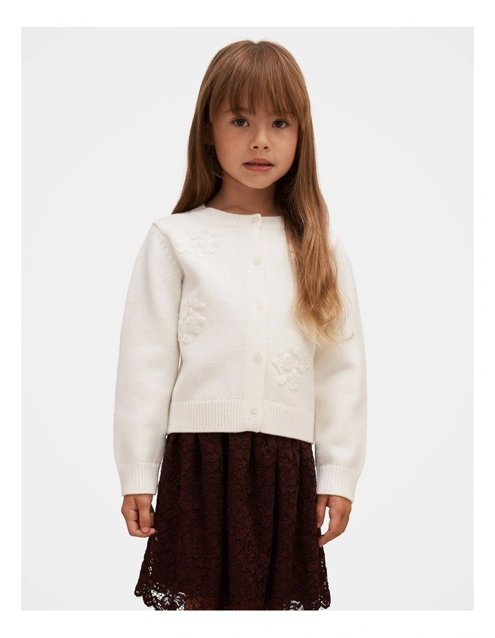 Daisy Girls Flower Cardigan in White image 1
