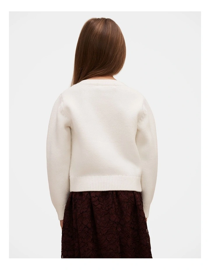 Daisy Girls Flower Cardigan in White image 2