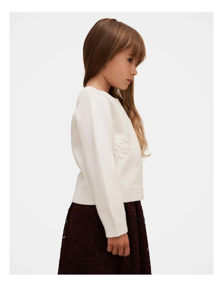 Daisy Girls Flower Cardigan in White image 3
