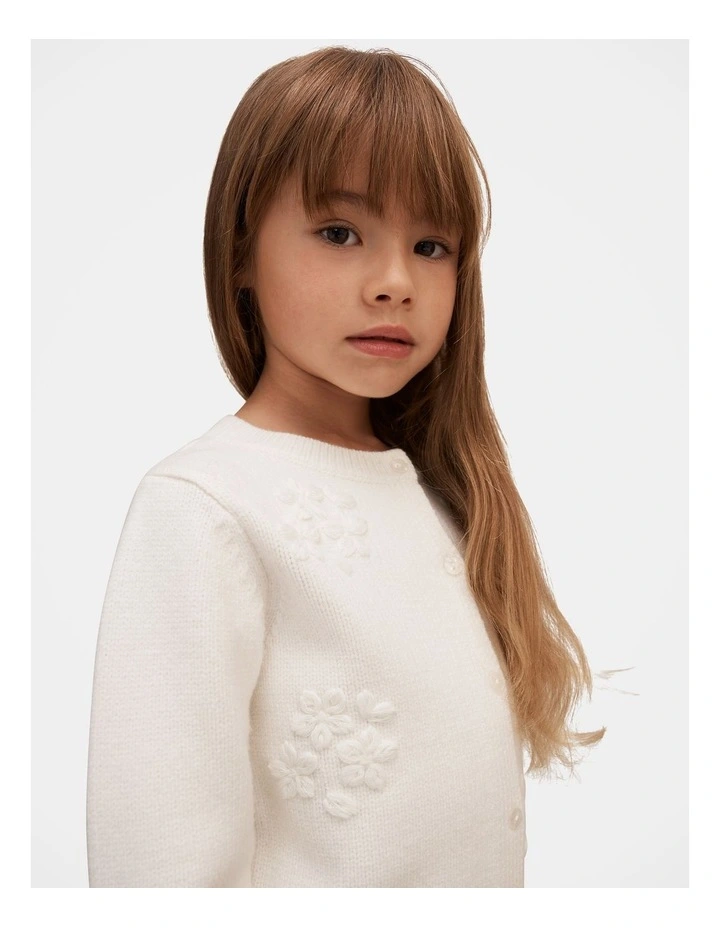 Daisy Girls Flower Cardigan in White image 4