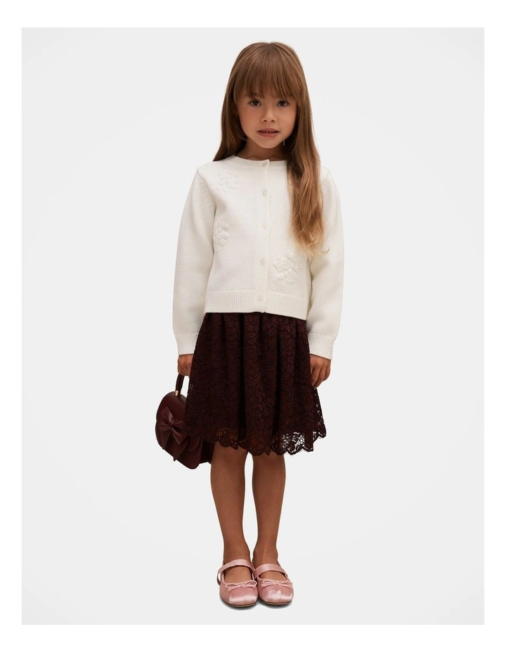 Daisy Girls Flower Cardigan in White image 5